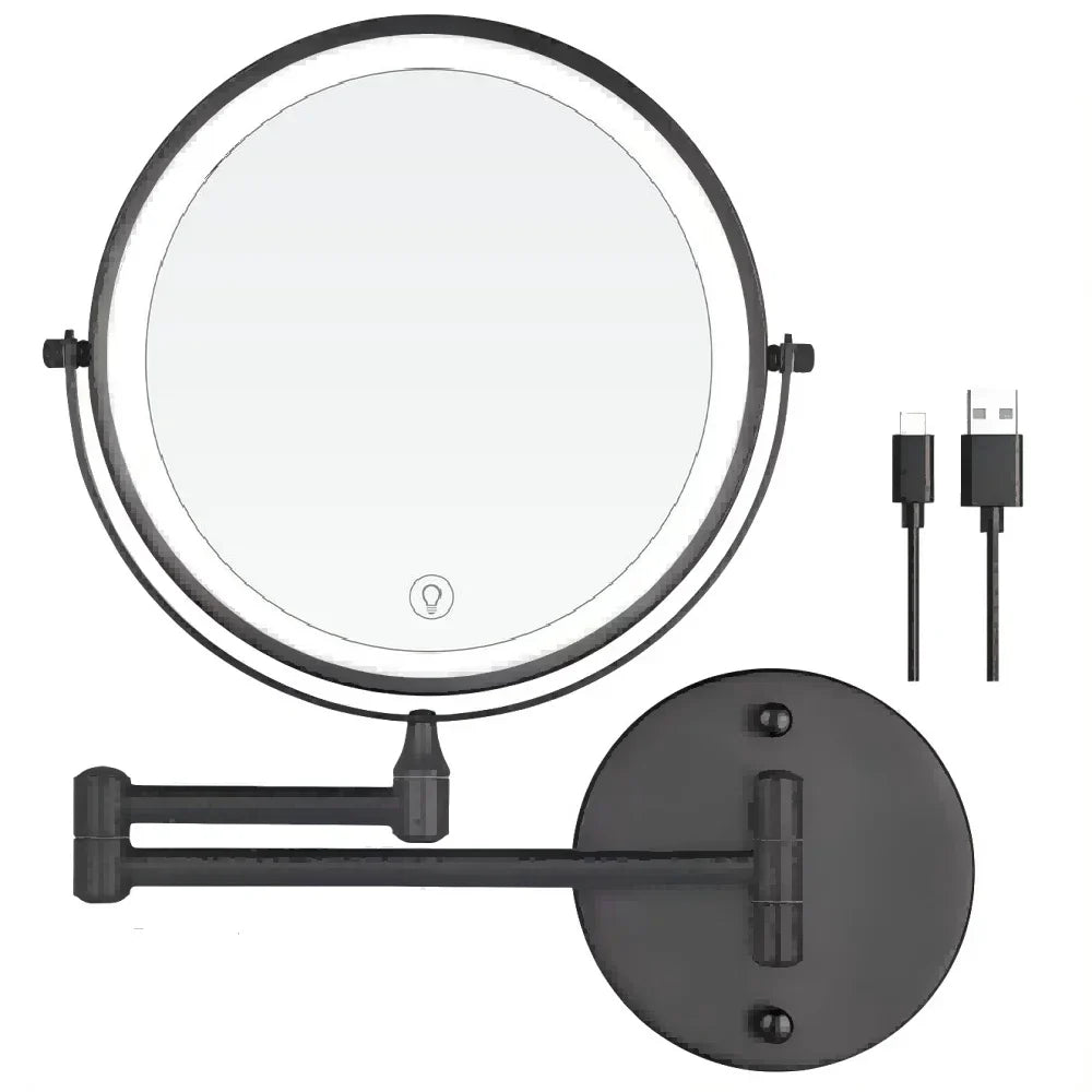 LumiView ProGlow Rechargeable LED Makeup Mirror – 8” Wall-Mounted Vanity Mirror with 1X/10X Magnification, 360° Swivel & Adjustable Lighting
