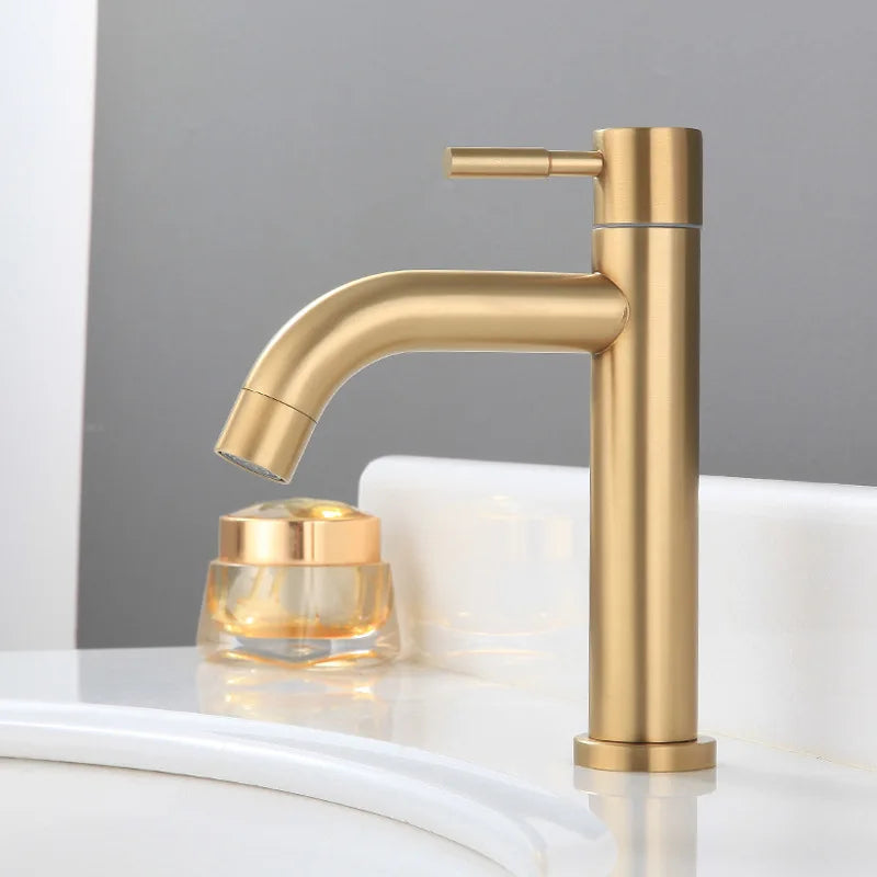 PureFlow ColdCore Stainless Steel Bathroom Faucet – Single Handle Compact Cold Water sink faucet with Ceramic Valve