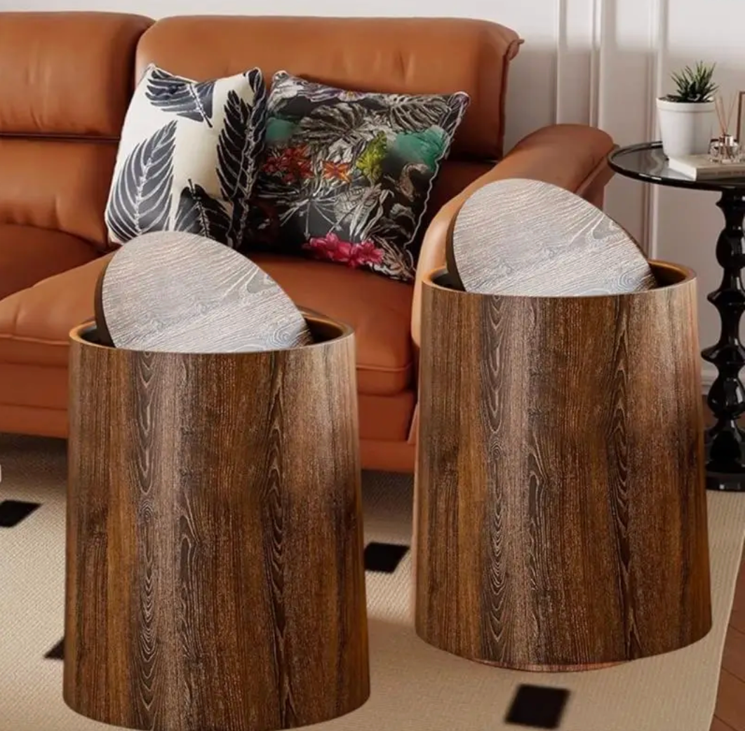 WoodStyle Swing Trash Bin with Swivel Lid – Modern Wooden Design, Hygienic & Durable