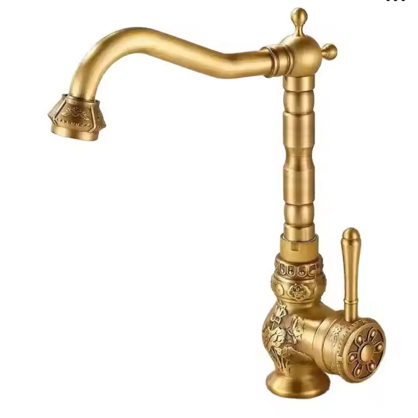 HeritageFlow Pull-Out Bronze Kitchen Faucet – Retro Antique Solid Brass Single-Handle Sink faucet with Swivel & Retractable Spout