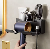 AirKeeper Multifunctional Hair Dryer Holder – No-Drill Wall Mount, Dual-Layer Storage & Silicone Protection