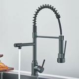 AuroraPull Luxe Pull-Down Kitchen Faucet – Brushed Nickel Gold Single-Handle Mixer with Hot & Cold Water