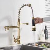 AuroraPull Luxe Pull-Down Kitchen Faucet – Brushed Nickel Gold Single-Handle Mixer with Hot & Cold Water