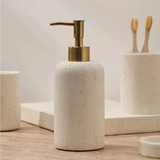 Travella Travertine Bathroom Set – Luxury Stone Soap Dispenser & Bathroom Organizer