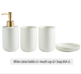 ScandiLuxe 4-Piece Scandinavian Bathroom Set – Ceramic Hygiene Essentials with Toothbrush Cup