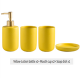 ScandiLuxe 4-Piece Scandinavian Bathroom Set – Ceramic Hygiene Essentials with Toothbrush Cup