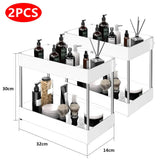Under Sink Sliding Organizer Rack Premium – Pull Out Cabinet Basket with Hooks | Space Saving Storage | Kitchen & Bathroom Organizer
