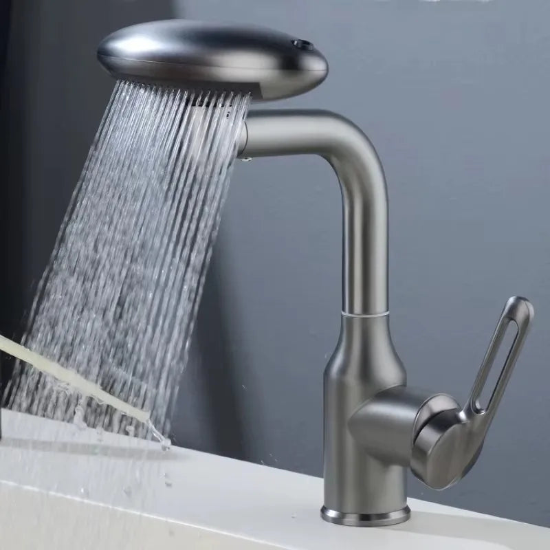 Futuristic Waterfall Bathroom Faucet with 4 Flow Modes and Hot Cold faucet
