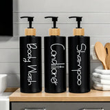 EcoStyle Bamboo Luxe Refillable Soap Dispenser Set – 3-Piece Modern Pump Bottles for Shampoo, Body Wash & Hand Soap