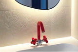 AUREVO Dual-Handle Washbasin Faucet – Luxury Rotatable Brass Mixer (Red/Green, Chrome Finish)