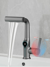 AquaGlow SmartFalls Digital Waterfall Bathroom Faucet – LED Temperature Display, Lift Spout & Adjustable Spray, Hot & Cold Mixer