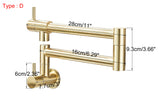 Brushed Gold Wall Mount Kitchen Faucet Premium – Single Cold Water Tap | 360° Swivel Spout | Space Saving Design