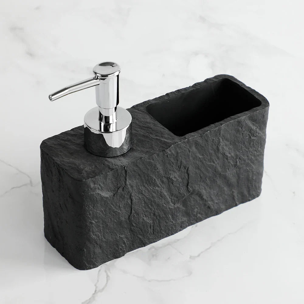 StoneTouch Luxe 2-in-1 Soap Dispenser with Sponge Holder – Modern Stone-Look Kitchen & Bathroom Sink Organizer