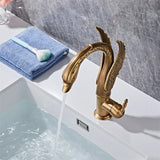 Gold Swan-Shaped Waterfall Bathroom Sink Faucet with Hot and Cold Mixer