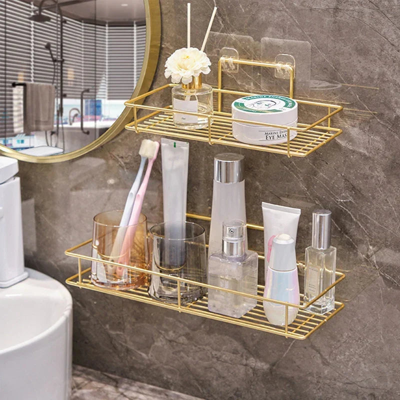 LuxSip Wall-Mounted Cup Holder – Black & Gold | Drill-Free Bathroom Organizer