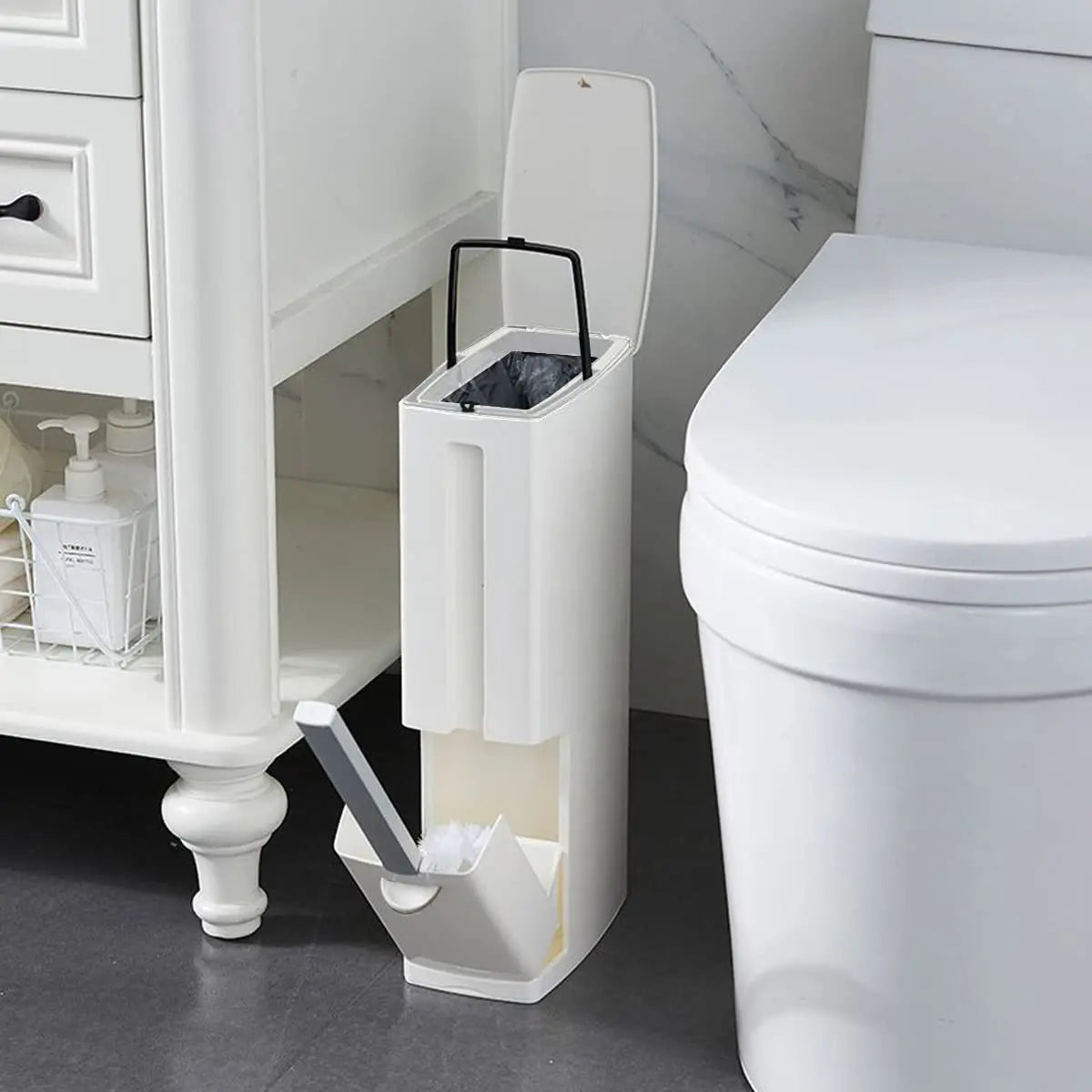 SlimPure 3-in-1 Ultra-Slim Trash Can – 4.4” Narrow Bathroom Waste Bin with Lid