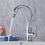 Gold Swan-Shaped Waterfall Bathroom Sink Faucet with Hot and Cold Mixer