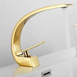 Curved Brass Bathroom Sink Faucet with Single Handle Hot and Cold Mixer