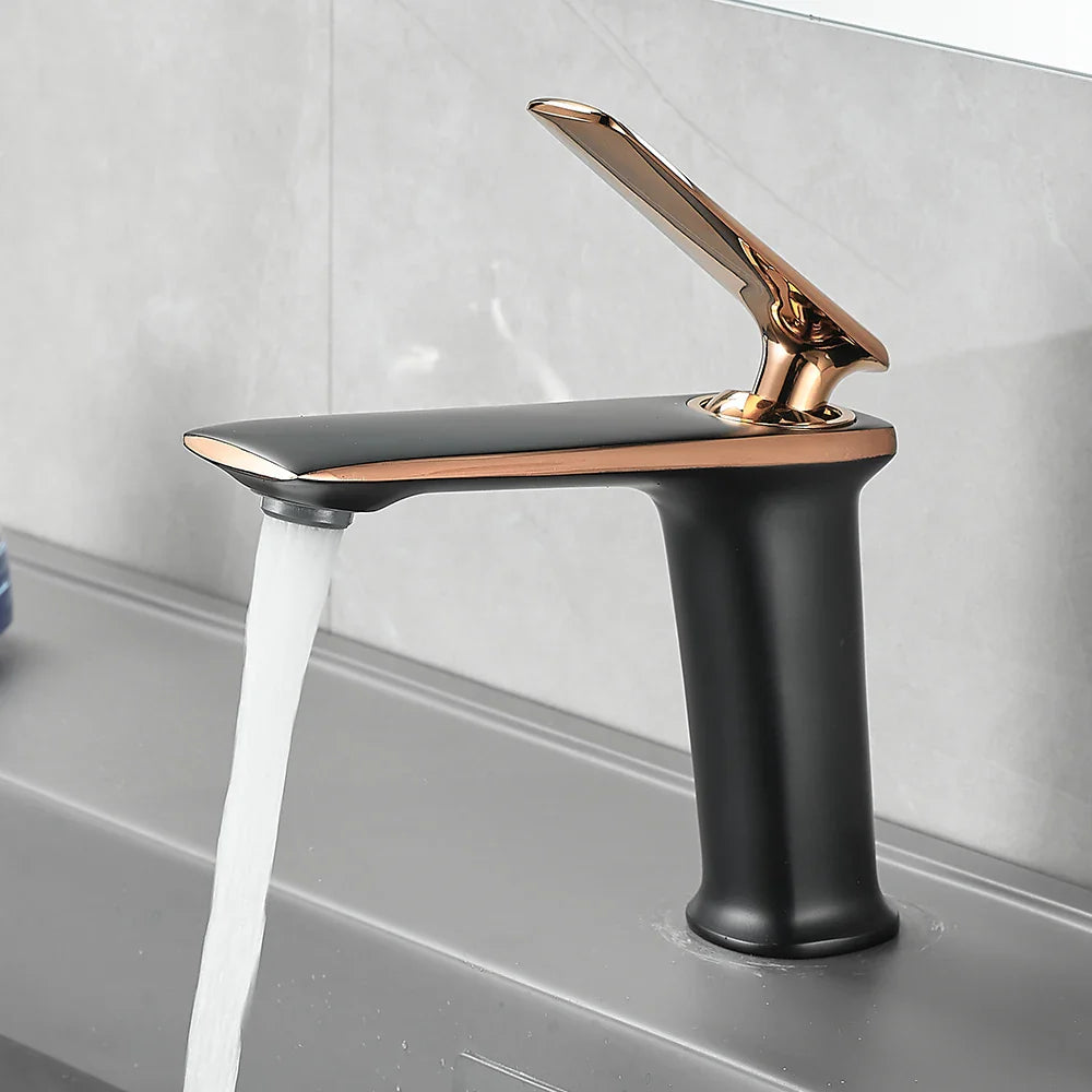 Luxury Black White Rose Gold Bathroom Faucet Premium – Single Handle Basin faucet | Hot & Cold Water Control | Modern Brass Design