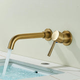 Quyanre Wall Mounted Basin Faucet Brushed Gold – Concealed Mixer Tap | 360° Rotating Spout | Single Handle Bathroom Fixture