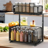 2 Tier Pull Out Cabinet Organizer Premium – Adjustable Under Sink Storage Rack | Sliding Drawer Basket | Spice Jar Storage Solution