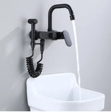 AquaJet Wall-Mount Faucet – Black Brass, Warm & Cold Water, Side Sprayer for Kitchen, Sink, or Bathtub
