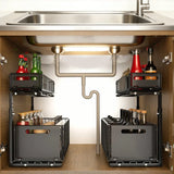 2 Tier Pull Out Cabinet Organizer Premium – Adjustable Under Sink Storage Rack | Sliding Drawer Basket | Spice Jar Storage Solution