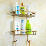 BronzeRoyal Antique Wall Shelf – Solid Brass Soap & Shampoo Basket | Vintage Corner Rack