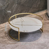 AureliaTower Premium 2-Tier Bathroom & Makeup Organizer – Gold/Black with Marble-Style Ceramic Trays
