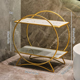 AureliaTower Premium 2-Tier Bathroom & Makeup Organizer – Gold/Black with Marble-Style Ceramic Trays