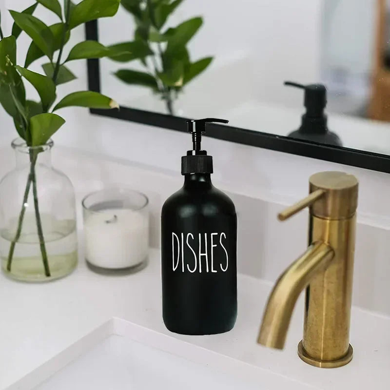 SoapElegance Noir 500 Refillable Soap Dispenser Set – Matte Black Pump Bottles for Kitchen & Bathroom