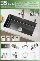 CascadeBlack Luxury Waterfall Undermount Kitchen Sink Set – Black Stainless Steel Single Bowl with Faucet & Soap Dispenser