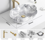 MarbleLuxe Ovalis Vessel Sink – Marble Pattern Ceramic Countertop Bathroom Basin | Modern Luxury 12L