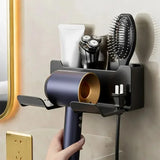 MultiHold Hair Dryer Wall Organizer – No-Drill, Dual-Layer ABS Storage