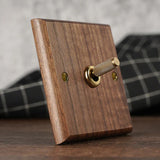 RetroLux Black Walnut Toggle Wall Switch – 1–4 Gang with Brass Lever & Optional USB