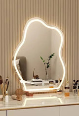 NordiGlow AuraCurve LED Wall Mirror – Scandinavian Irregular Lighted Vanity Mirror for Bathroom, Bedroom & Living Room