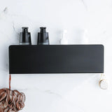 Matte Black Aluminum Wall Shelf Organizer with Hooks – Bathroom Storage Rack | Space Saving | Rustproof Design