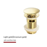 FlowLux Solid Brass Pop-Up Bathroom Sink Drain – Push-Down Stopper with Overflow Option (2.6” Universal Fit)