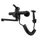 AquaFlex Wall-Mount Kitchen Faucet with Side Sprayer – 360° Swivel, Brushed Stainless Steel