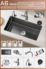 CascadeBlack Luxury Waterfall Undermount Kitchen Sink Set – Black Stainless Steel Single Bowl with Faucet & Soap Dispenser