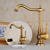 AurelioForge Vintage Etch Brass Faucet – Luxury Engraved Antique Single-Handle Bathroom & Kitchen Sink faucet (Hot & Cold)