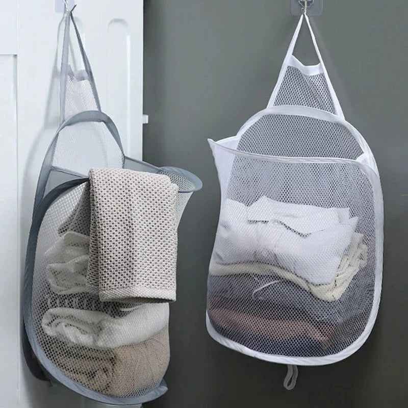 FlexiStore Foldable Hanging Laundry Basket – Breathable Mesh Bag for Clothes & Organization