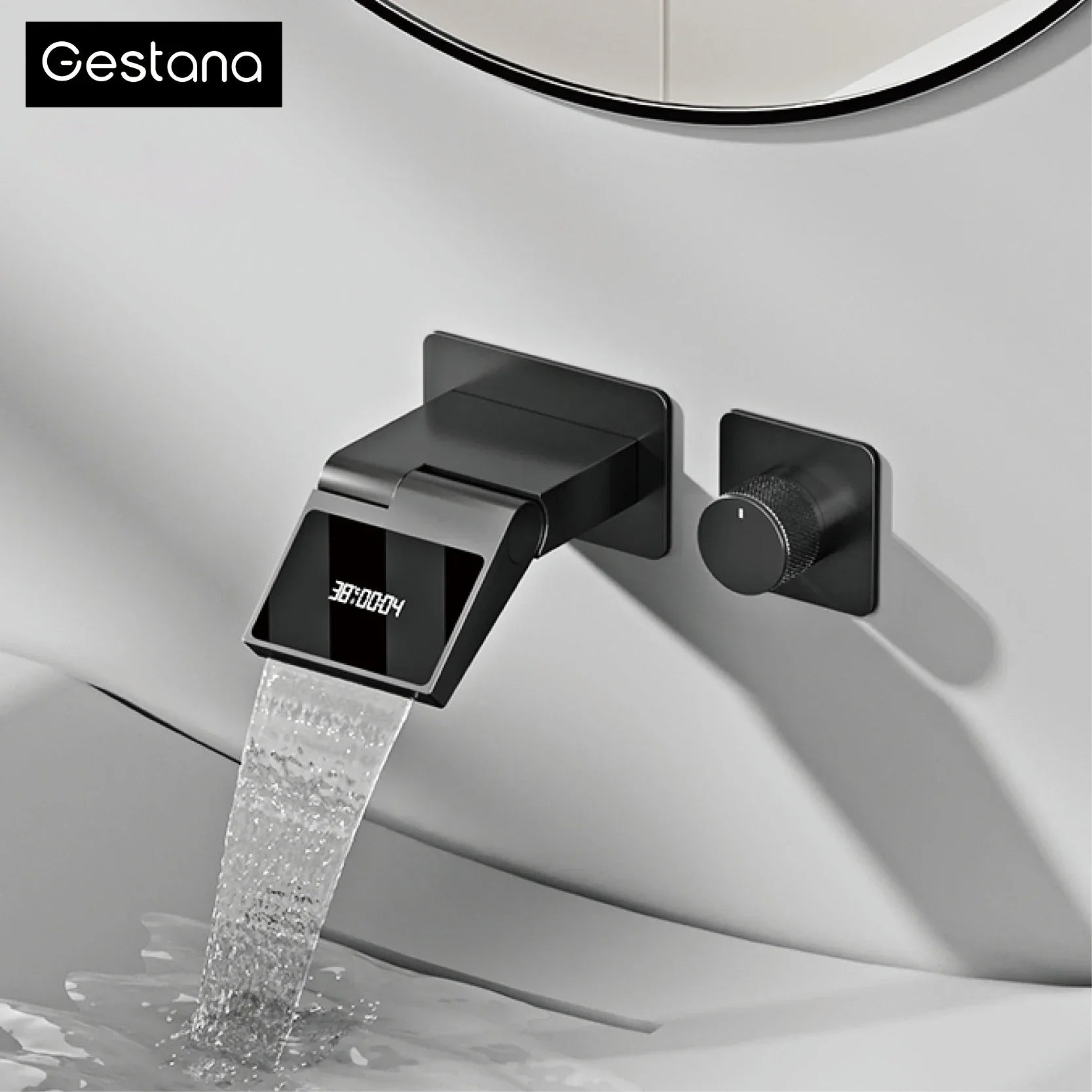 Wastafelkraan met LED Licht – Wandmontage | 2 Gaten | Warm & Koud Water | Messing