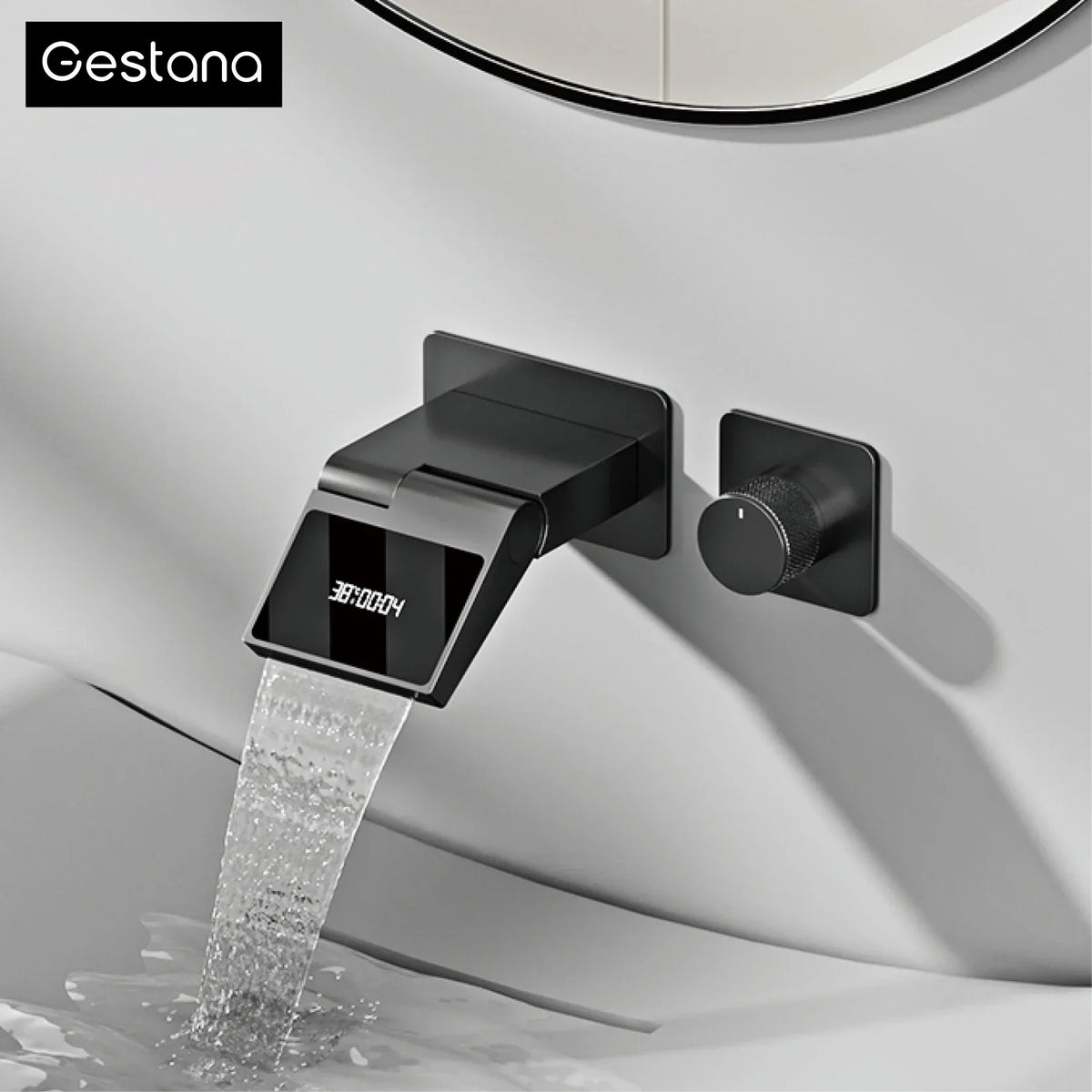 Wastafelkraan met LED Licht – Wandmontage | 2 Gaten | Warm & Koud Water | Messing