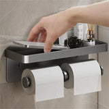 ShelfRoll Aluminum Toilet Paper Holder with Phone Shelf – Wall-Mounted Bathroom Organizer