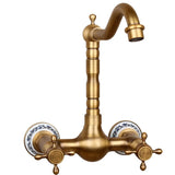 RegalWall Antique Brass Wall-Mount RegalWall Antique Brass Wall-Mount Faucet – Hot & Cold Water Mixer for Kitchen & Bathroom