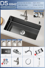 CascadeBlack Luxury Waterfall Undermount Kitchen Sink Set – Black Stainless Steel Single Bowl with Faucet & Soap Dispenser