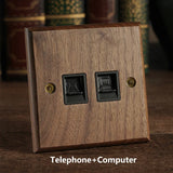 RetroLux Black Walnut Toggle Wall Switch – 1–4 Gang with Brass Lever & Optional USB