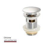 FlowLux Solid Brass Pop-Up Bathroom Sink Drain – Push-Down Stopper with Overflow Option (2.6” Universal Fit)