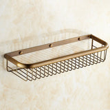 BronzeRoyal Antique Wall Shelf – Solid Brass Soap & Shampoo Basket | Vintage Corner Rack